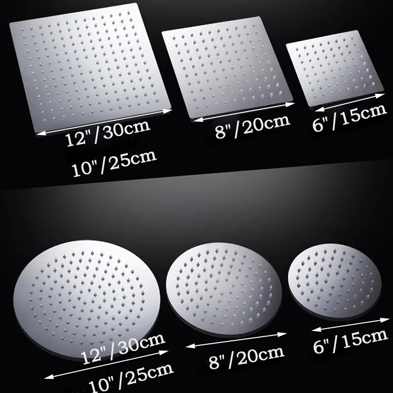 

6/8/10/12 inch Chrome Round bathroom Stainless steel Super thin Rainfall shower head top shower nozzle water saving rainshower