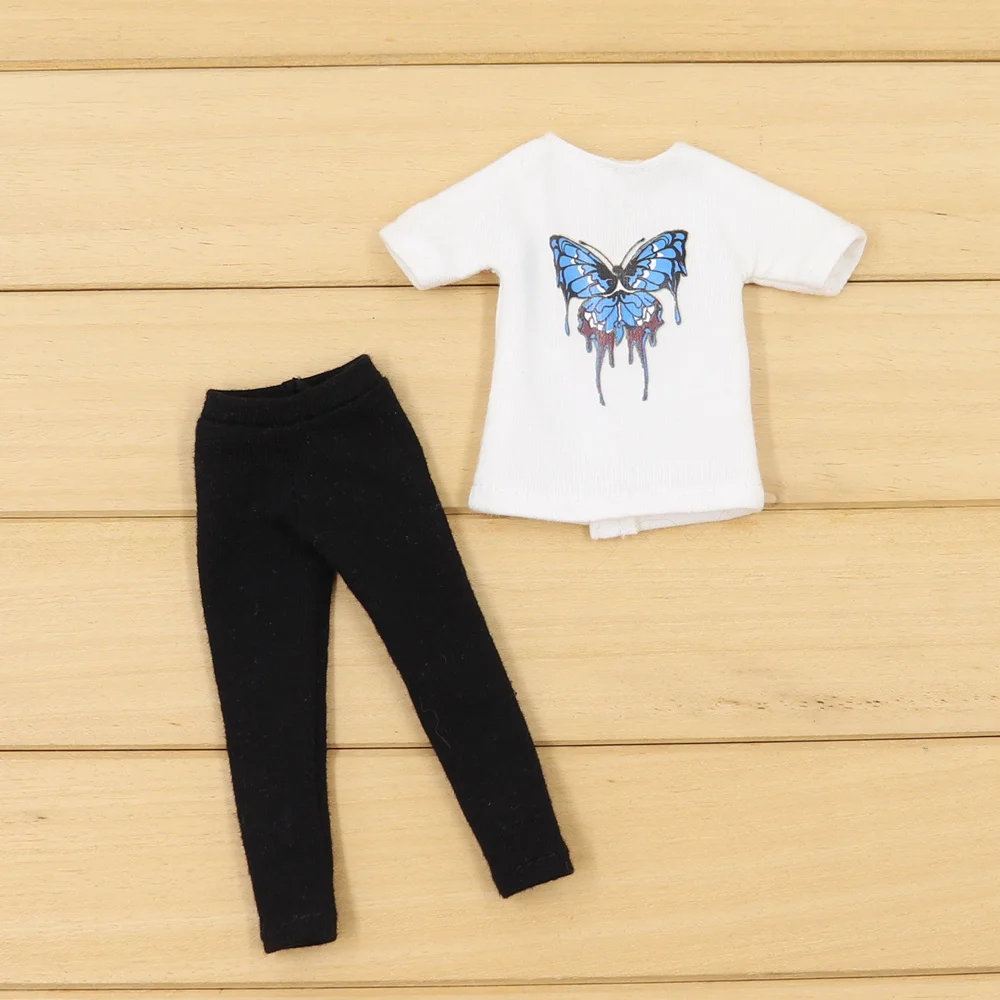 Одежда для 1/6 года, милая плюшевая куртка Blyth doll с белыми черными брюками с короткими рукавами, подарок для девочки, ледяная игрушка BJD