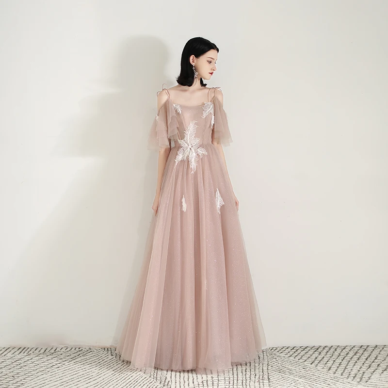 Женское вечернее платье SSYFashion розовое в пол с кружевной аппликацией | Свадьбы и