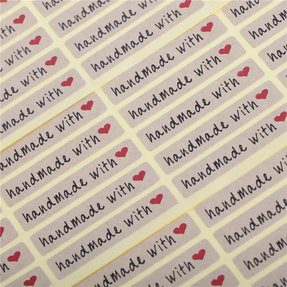 

Handmade With Love Red Heart Pattern Packaging Label Adhesive Stickers For Diy Sealing Food Package Bags Sticker 200Pcs/Lot