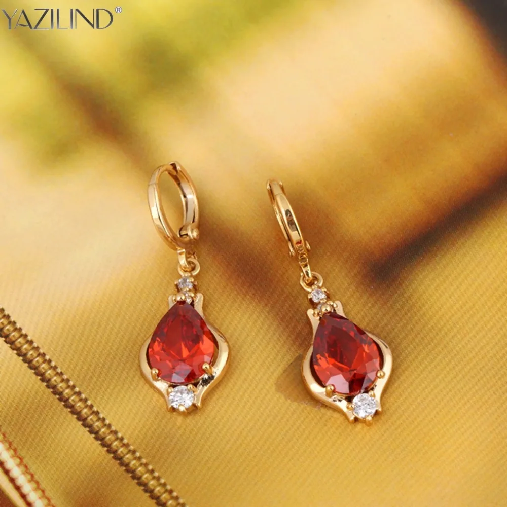 2017 Роскошные красные висячие серьги-капли с большим драгоценным камнем
