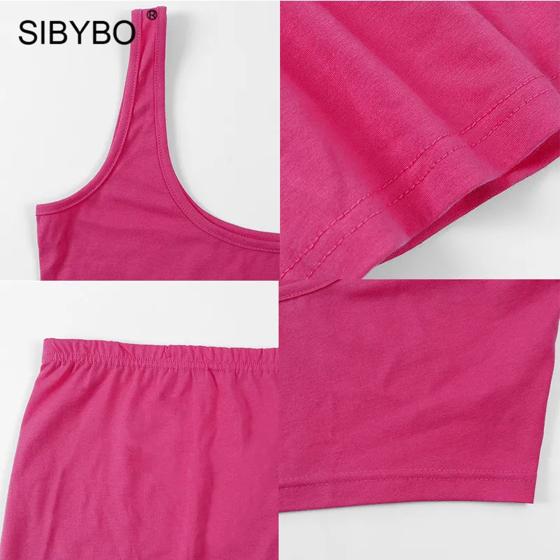 Женский комплект с высокой талией Sibybo, из двух предметов без рукавов с круглым вырезом, сексуальное облегающее мини-платье с открытой спиной на лето, пляжный топ