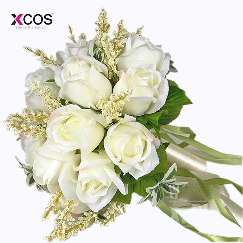 XCOS Свадебный букет высокого качества цвета слоновой кости Роза бросок Свадебные