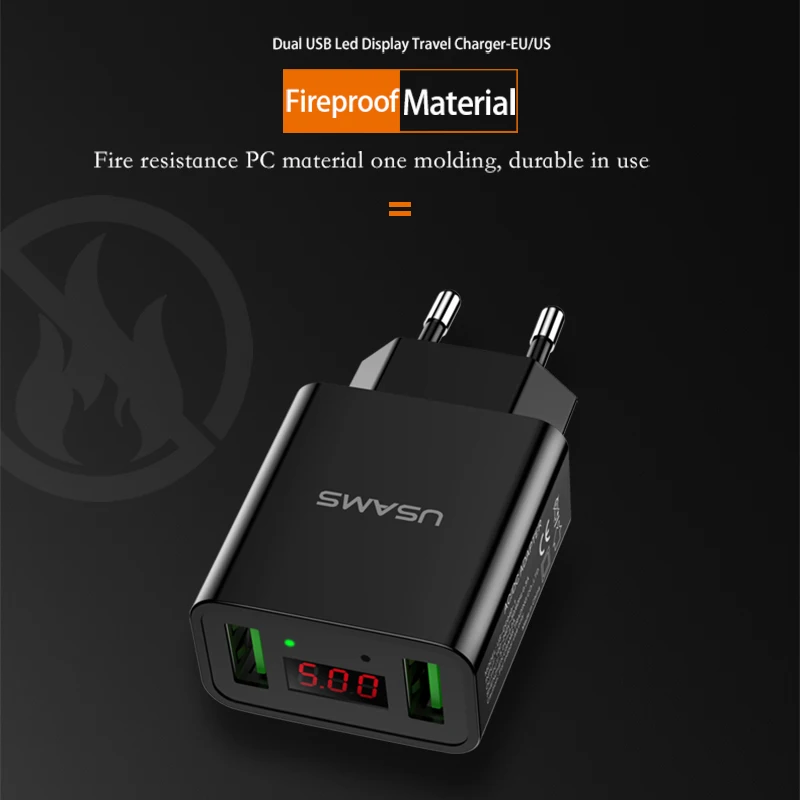 10 шт./лот USAMS Универсальный светодио дный светодиодный дисплей Dual USB телефон
