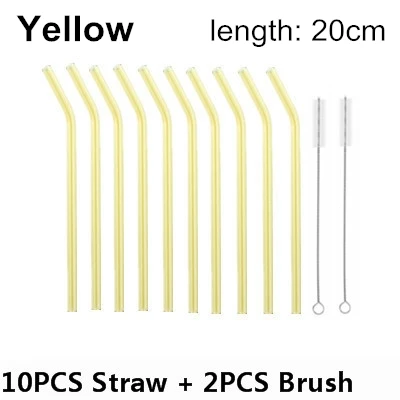 yellow 10 шт. стеклянная соломинка+ 2 чистящие щетки Pipet экологическое стекло для здоровья ребенка питьевые соломинки пипетки питьевые соломинки экологически чистые - Цвет: yellow