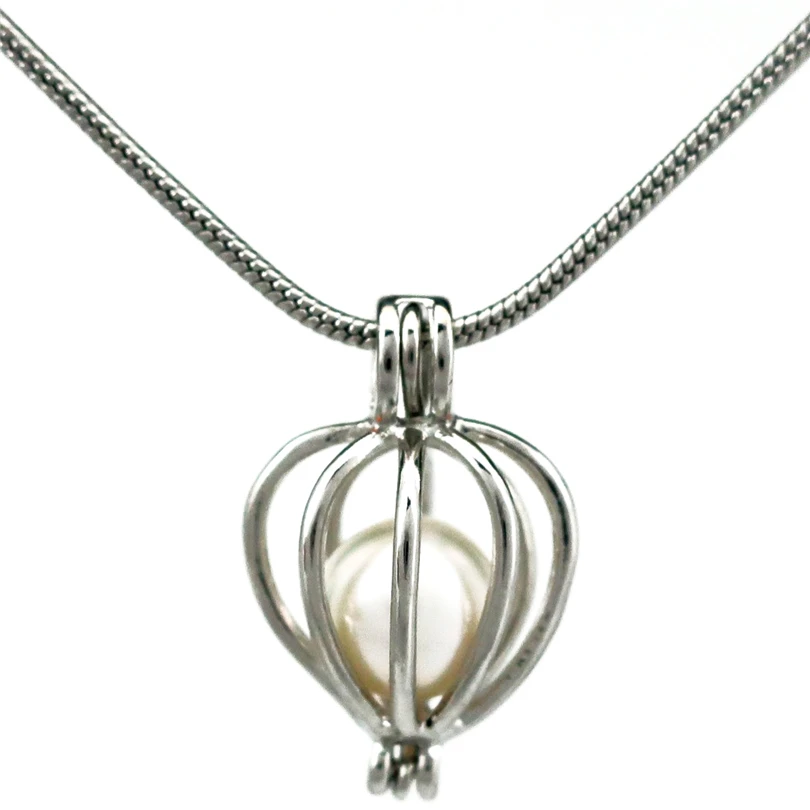S-K64 Heart Ball Beads Cage Pendant Essential Oil Diffuser Pearl Locket Stainless 22'' Snake Chain Necklace | Украшения и