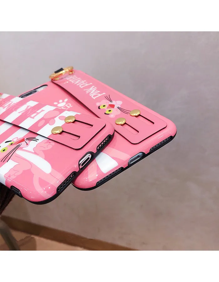 Luxury Cartoon Pink Panther Phone Case For iPhone 7 Puls 6 6S 8 X XS Max XR Cases Soft silicon Wristband Back Cover |