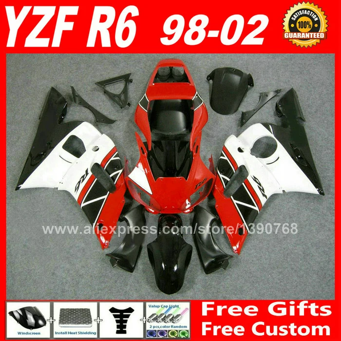 

Motorcycle fairing fit for YAMAHA YZF R6 98 99 00 01 02 red white black R6 1998 1999 2000 2001 2002 yzfr6 fairings kits T3E4