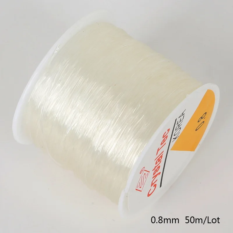 0.8mm 50m Clear 0,5-1,0 мм прозрачный/коричневый цвет 45-100 м/рулон струны поделки из бисера Изготовление ювелирных изделий эластичная веревка бусины шнур DIY ожерелье - Color: 0.8mm 50m Clear