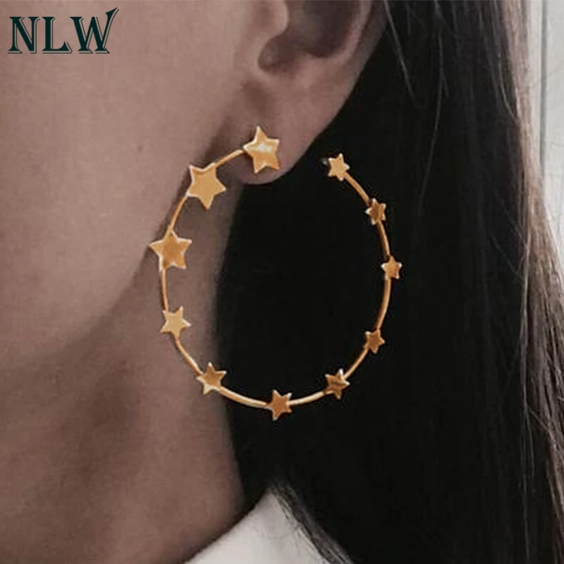 NLW Boho Star женские серьги гвоздики Золотой Серебряный круг Эффектные подарок