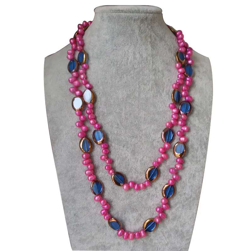 

48 inches 6-7mm Dancing Raindrop Natural Cultured Freshwater Pearl Sweater Long Chain Necklace