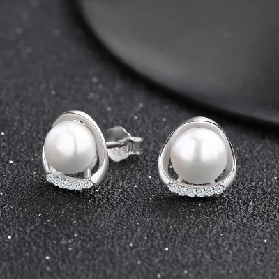 Clear CZ UMODE, большие серьги с пресноводным жемчугом, 925 пробы, серебряные серьги-гвоздики с кубическим цирконием для женщин, хорошее ювелирное изделие, s925 ULE0336 - Цвет камня: Clear CZ