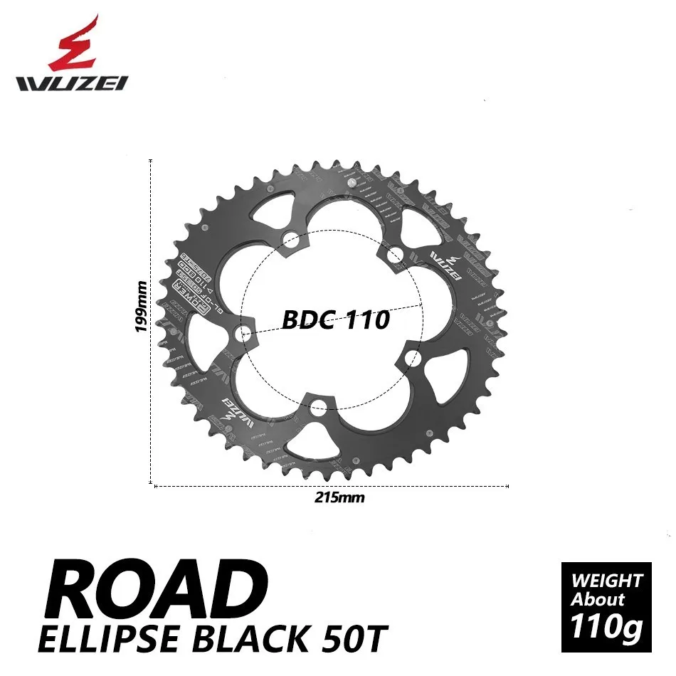 Wuzei Road Bicylcle 110BCD 35/50T Овальный Звездочка комплект велосипед 7075-T6 сплав Сверхлегкий эллипс восхождение Мощность передняя Звездочка пластина - Цвет: BLACK 50T ROAD  1pcs