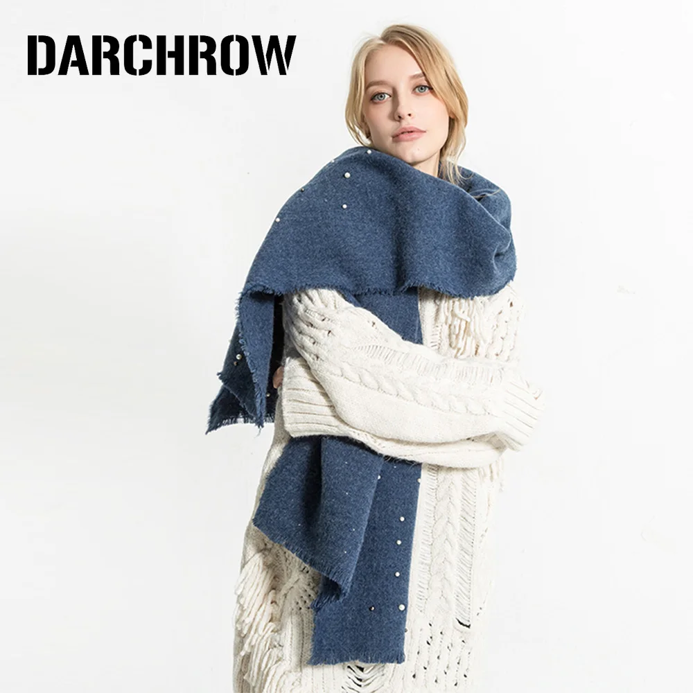 DARCHROW элегантный жемчужный шарф декорированные шали Женское зимнее пончо твердый