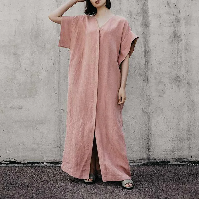 Women Dress Ladies Holiday Summer V-Neck Casual Sundress Belt Cocktail Maxi Split Plus Size Solid Short Sleeve | Женская одежда