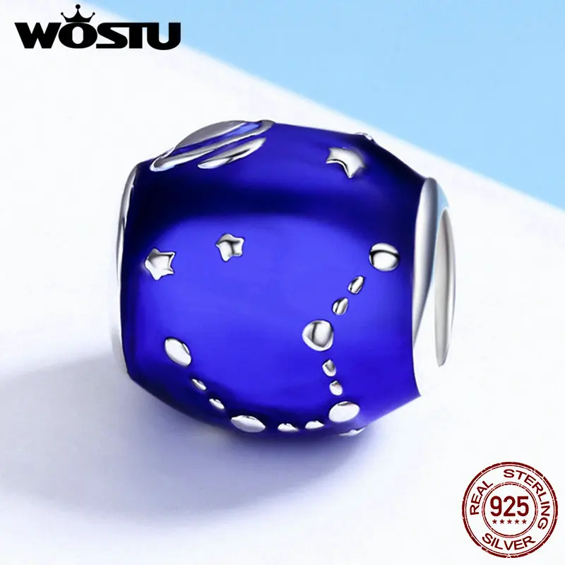 WOSTU модные новые 925 стерлингового серебра галактика звезда и Луна синий эмаль
