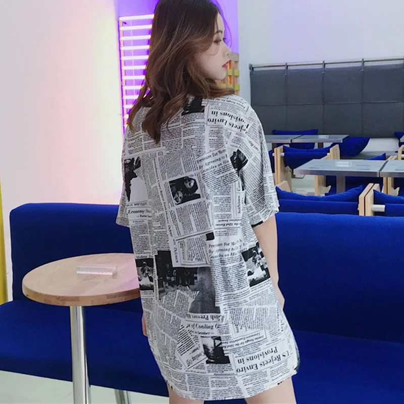Женская свободная футболка Harajuku Повседневная Длинная с коротким рукавом и