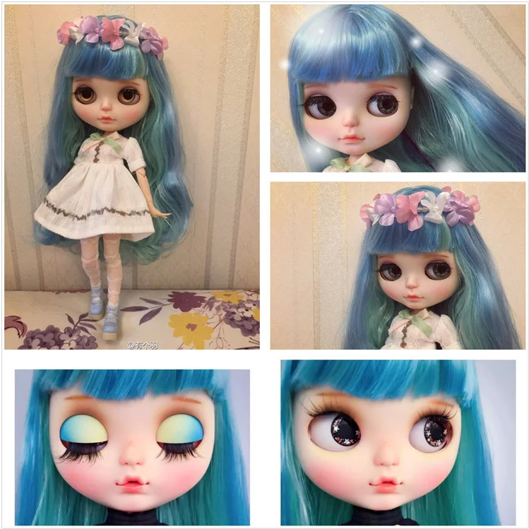 Фабрика blyth кукла зеленый микс синие волосы сустава тела белая кожа 1/6 BL62274006