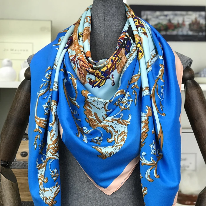 Twill Silk Square Scarf Spain Horse Print Neckerchief Original Design Euro Carriage Foulard Hijab Silk Shawls Wrap Female Scarf