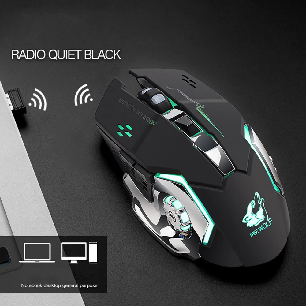 Проводная USB мышь VOBERRY 1800DPI 6 кнопок геймерская черная Бесшумная оптическая