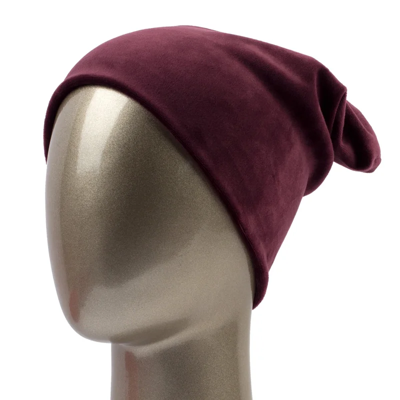 Geebro, Брендовая женская шапка, Skullies Beanies, полиэстер, вязаные шапки, зимние, теплые, вельветовые, шейный шарф и шапочки, шапки для женщин - Цвет: Wine Red