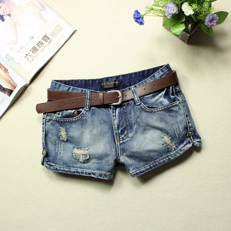 Женские джинсовые шорты с заниженной талией Синие рваные прямые джинсы из 2020