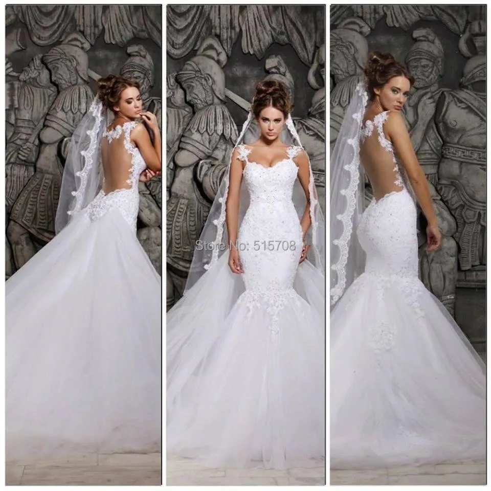 

Sexy Backless Sleeveless Mermaid Cap Sleeve White Ivory Cap Sleeve Lace Wedding Dresses Bridal Gowns Custom Make Size 2 4 6 8