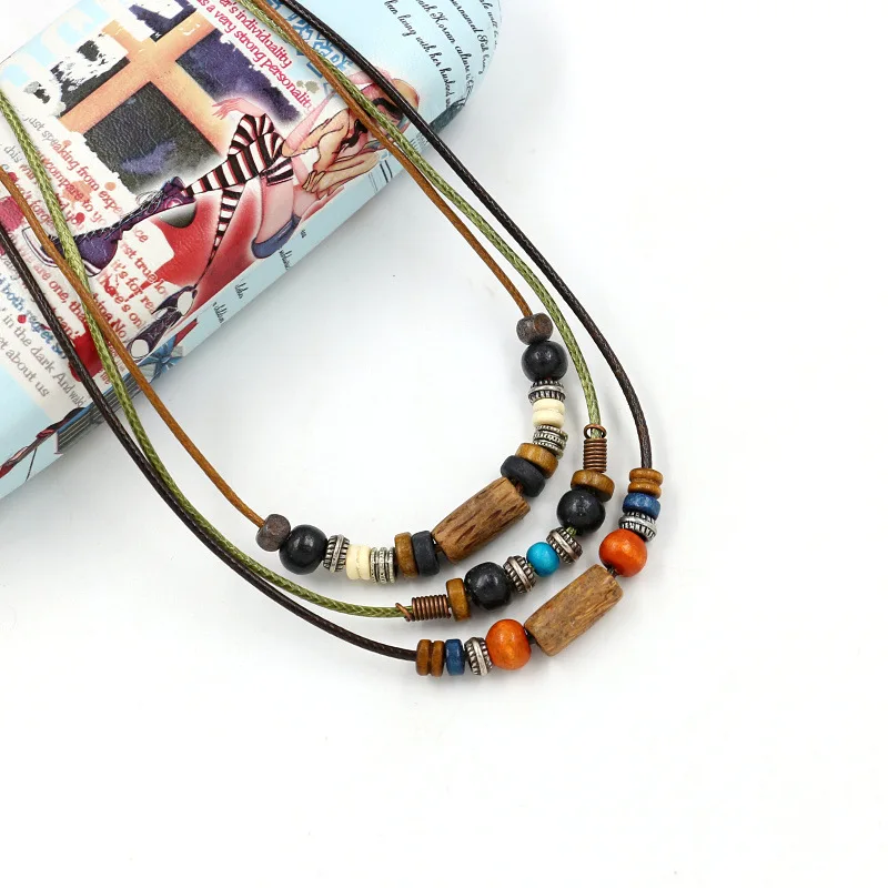 2018 Woman chokers Necklaces vintage Ethnic multi layer Wooden pendant necklace for women collares mujer | Украшения и аксессуары