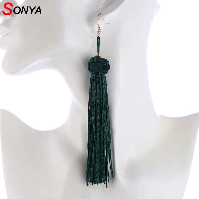 Серьги с кисточками ручной работы SONYA модные черные красные желтые зеленые синие