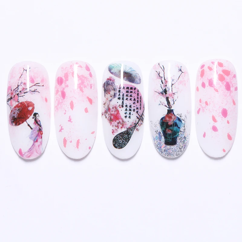 3D наклейки для ногтей ультратонкие переводные цветные в китайском стиле драма