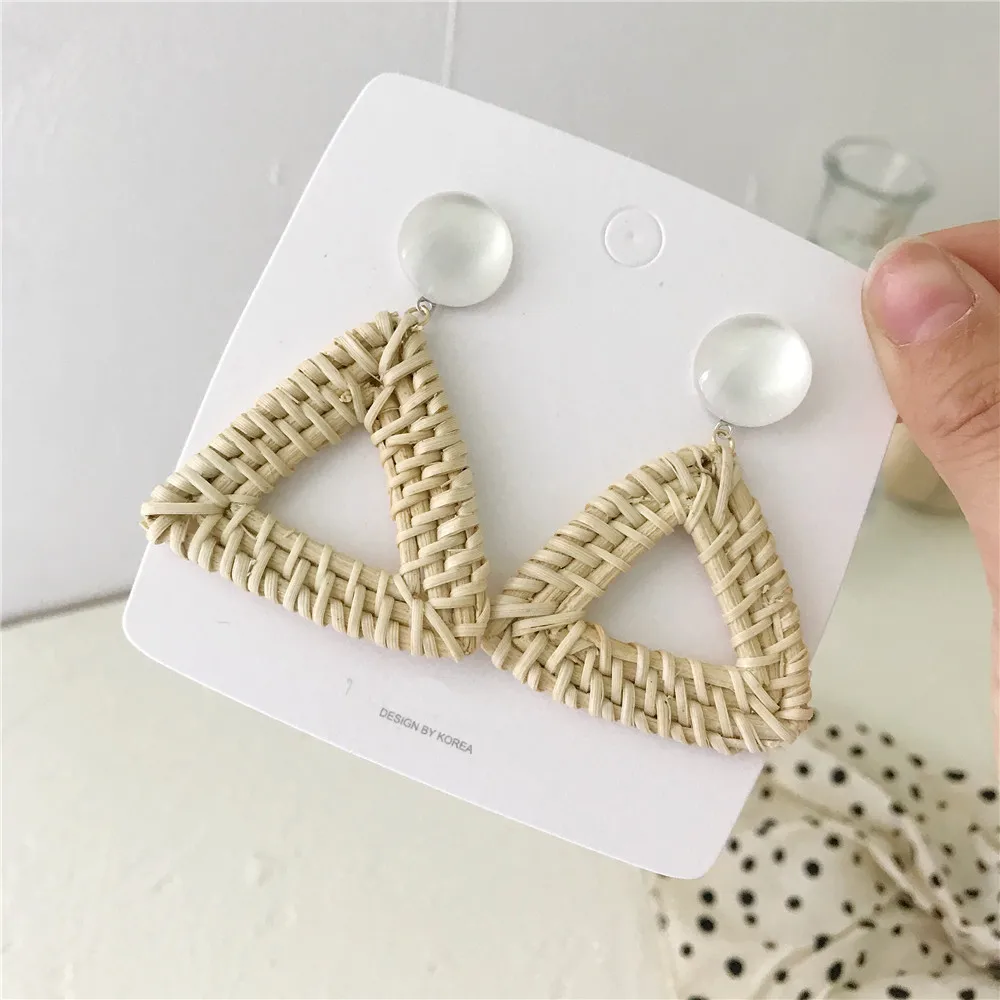 Korean Earrings Straw Rattan Geometric Triangle Exaggerated 2019 Opal Boho Summer Ear Rings Fashion for Women | Украшения и