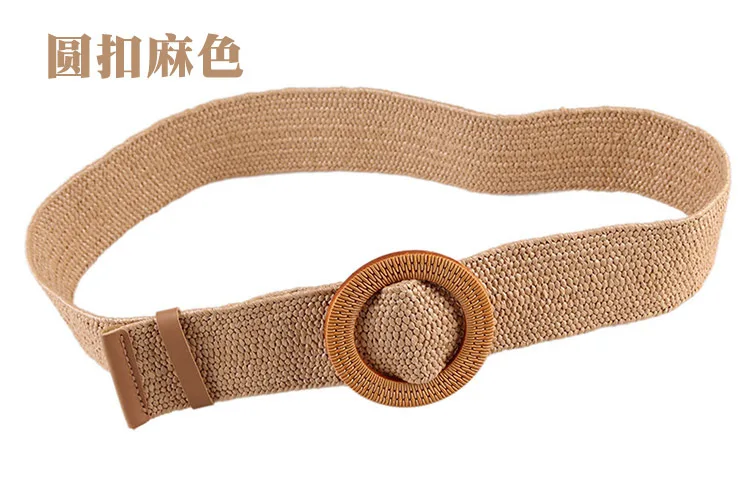 camel round buckle Yuqung платье с круглой пряжкой, ремень для женщин, повседневный женский Плетеный широкий ремень, Женский дизайнерский тканый пояс для девочек, эластичные полипропиленовые соломенные ремни - Цвет: camel round buckle
