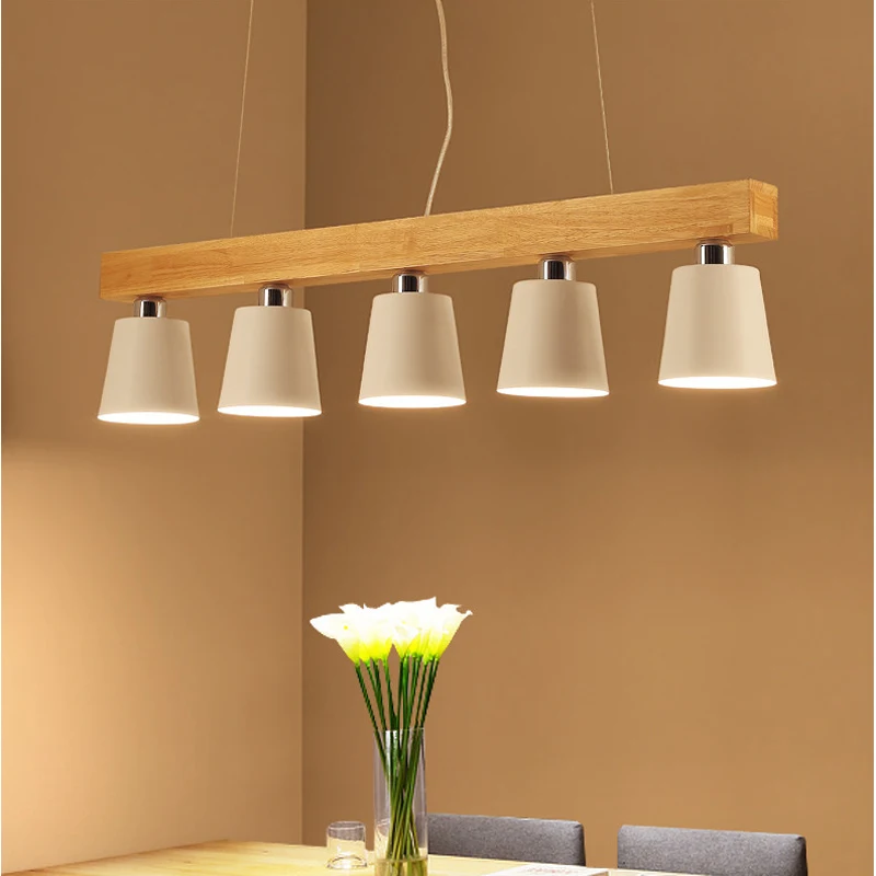

moden Long wood Pendant Lights led for living room LED E27 AC 90V-260V 3 heads wooden ceiling pendant lamp industria