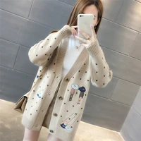 women sweaters autumn winter outerwear sweater v neck casual knit cardigans cartoon embroidery long sleeve korean loose cardigan