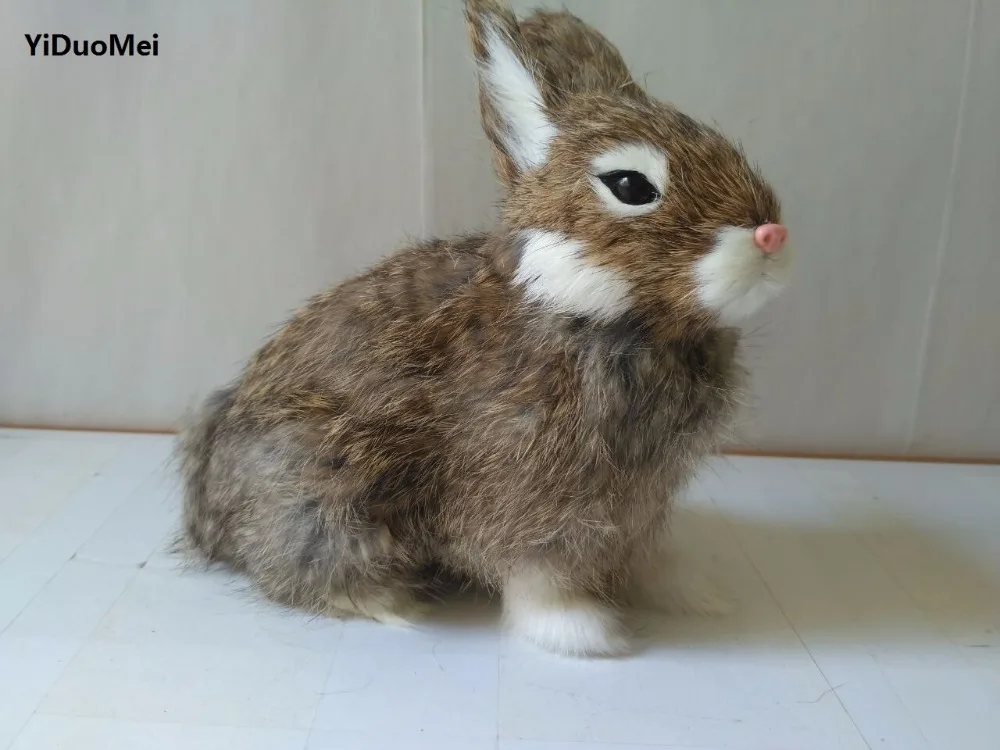 

about 18x9x17cm squatting rabbit model,plastic&furs dark khaki rabbit handicraft, home decoration,gift d1500
