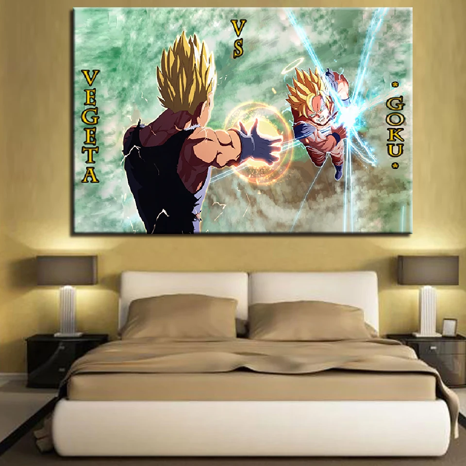 Холст настенные картины 1 шт/шт аниме Вегета VS Goku картина домашний декор HD Печать