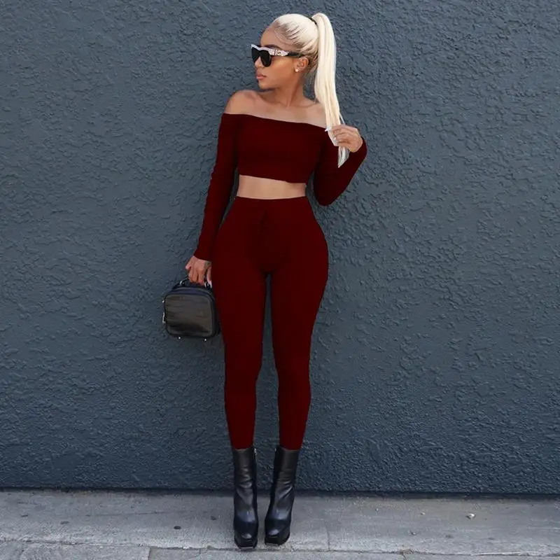 Two Piece Women Jumpsuit Sexy Off Shoulder Long Sleeve Slash Neck Jumpsuits Female Elastic Overalls Autumn WS3255E | Женская одежда