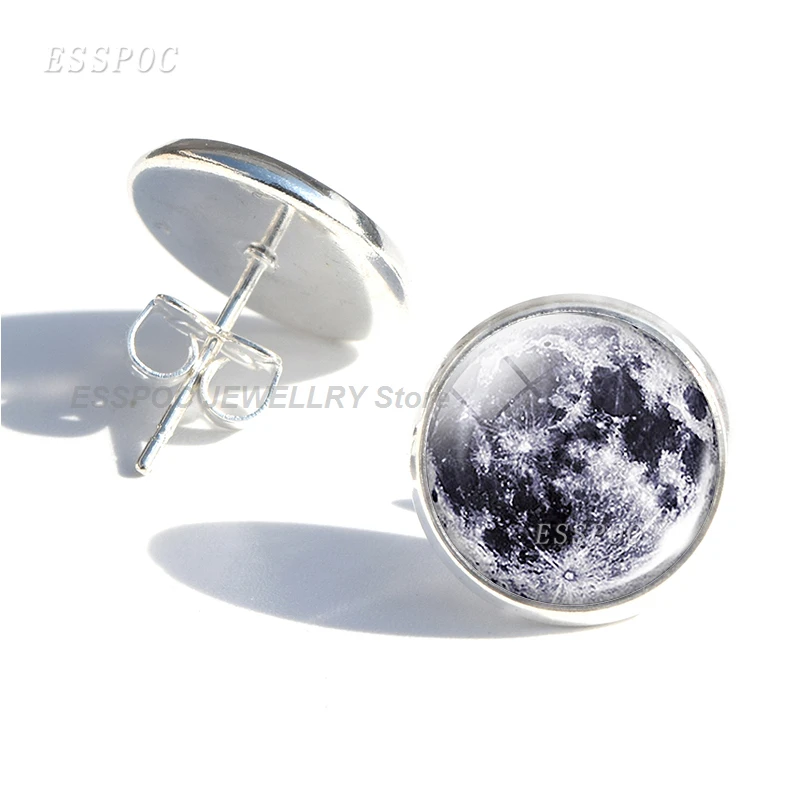 Серьги пусеты Earth Moon Stars Planet style бижутерия со стеклянными кабошонами подарки для