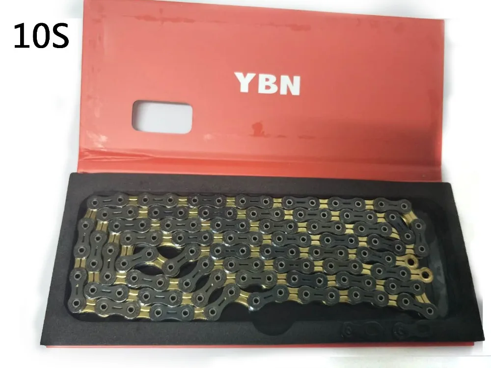 YBN Новые велосипедные цепи сверхлегкие черные/Золотые полностью полые 10/11