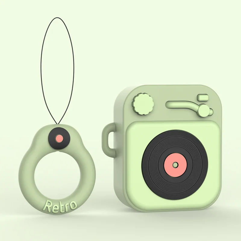 Мягкий чехол для Airpods 2 с ремешком милый ретро наушников изображением