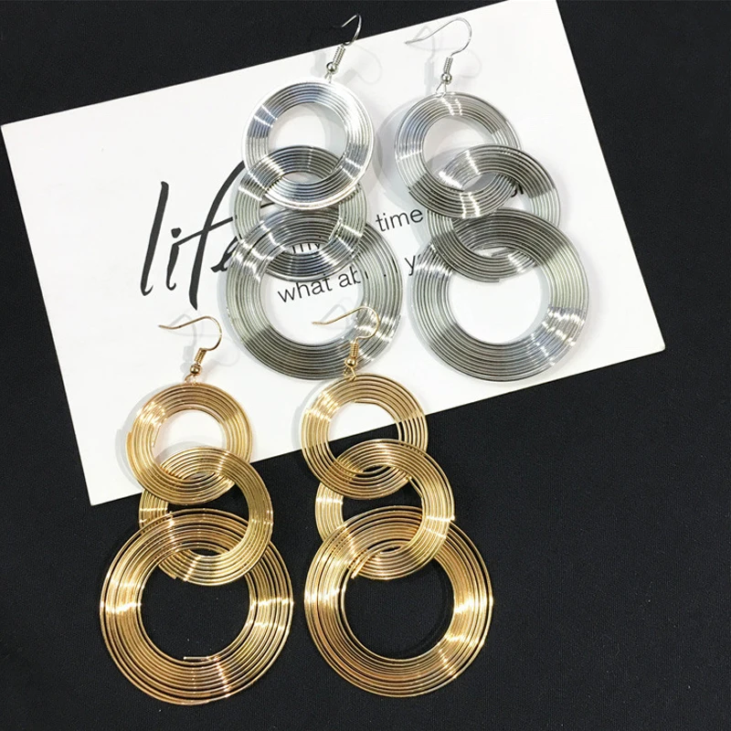 Rock Punk Big Round Geometric Gold Color Metal Long Dangle Earrings For Women Bohemian Party Exaggerated Fashion Jewelry | Украшения и