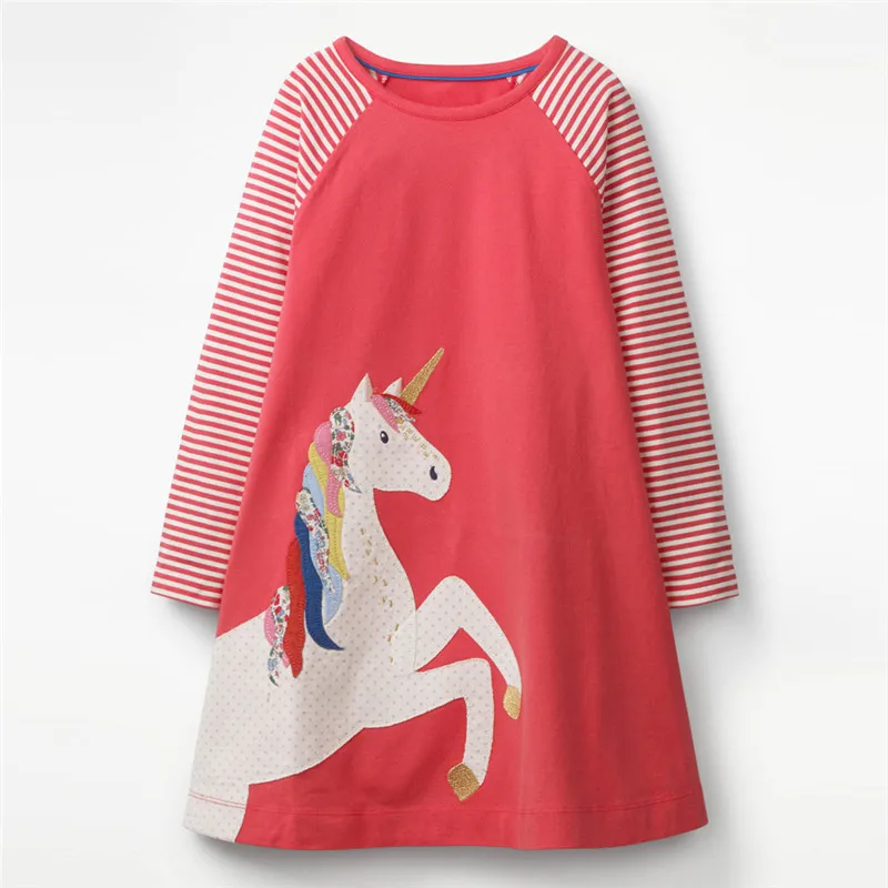 Jumping meters 2018 new arrive baby girls dresses children clothes applique unicorn hot selling kids fall embroidery girl dress | Детская