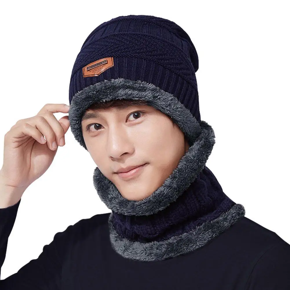 MISSKY 2 шт./компл. мужская шляпа + Шея Gaiter Hat воротник костюм вязаная шапка грелка| |