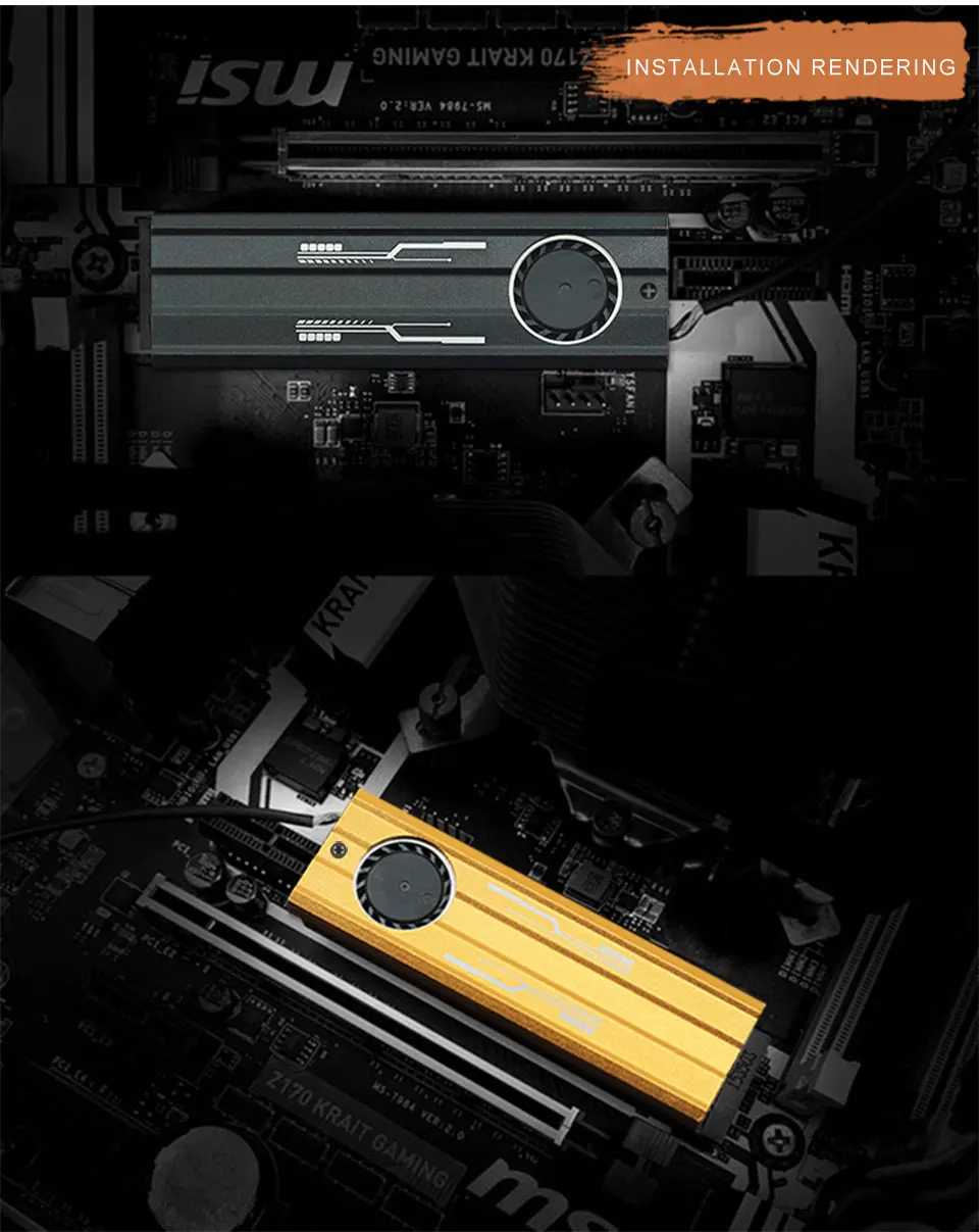 M.2 2280 твердотельный диск тепла бесшумный турбовентилятора, PCIE NVMESSD жилет цельное герметичный канал для эффективного охлаждения