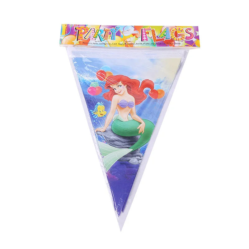 1Set 2.5M Banner 10pcs Ariel Mermaid Small Flags Theme Party Pennant For Kids Boy Girl Birthday supplies Decoration | Дом и сад