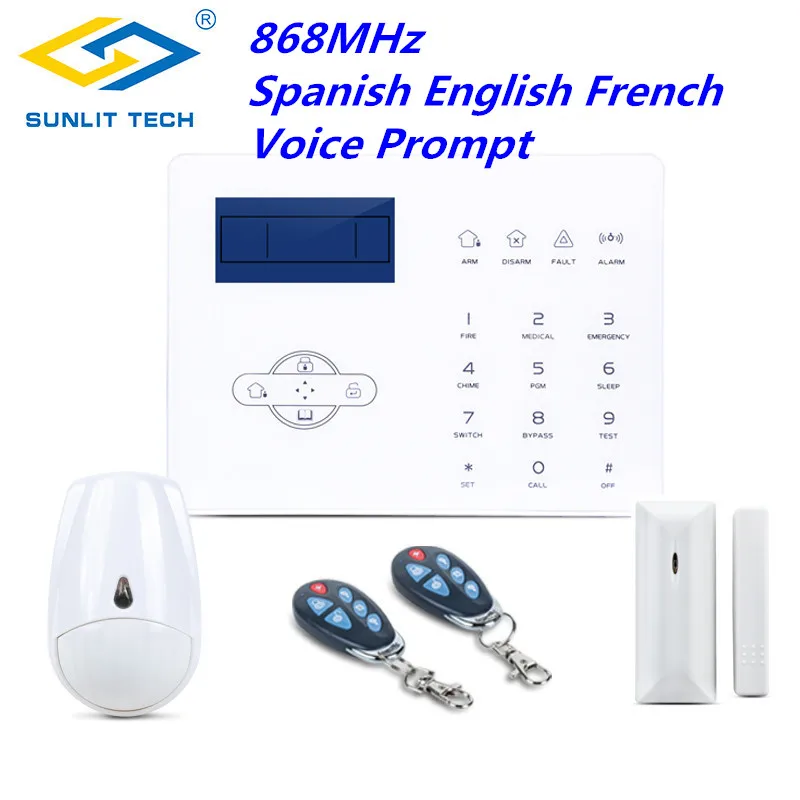 Беспроводной GSM PSNT домашняя охранная сигнализация комплект для 868MHz Английский Испанский Французский детектор незащищенности PIR датчик движения