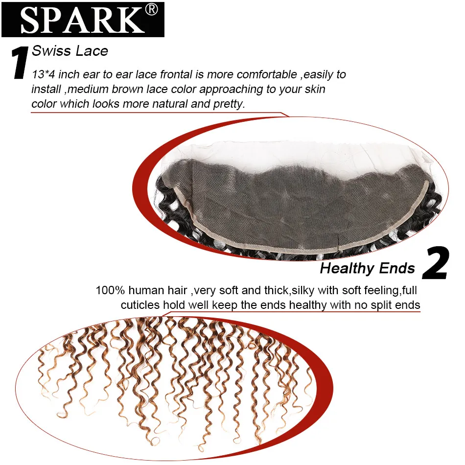 Spark Волосы remy уха до уха с закрытием 3/4 пучки волос бразильские кудрявые вьющиеся человеческие волосы на Трессах с 1B/4/30 пучки волос