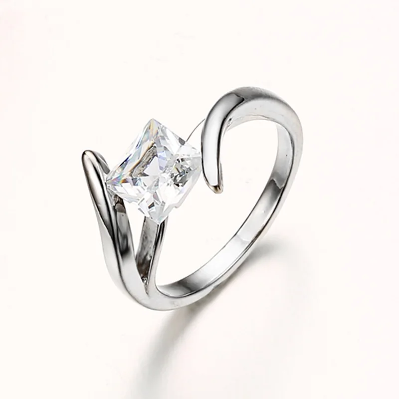 OMHXZJ Wholesale Personality Fashion OL Woman Girl Party Wedding Gift White Simple Square AAA Zircon 18KT Gold Ring RN85 | Украшения и