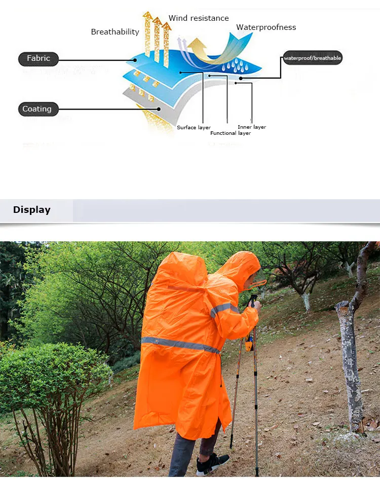 Bluefield Unisex Reflective Outdoor Backpack Raincoat Rain Cover One-piece Rain Poncho Cape Jacket For Hiking Camping Cycling