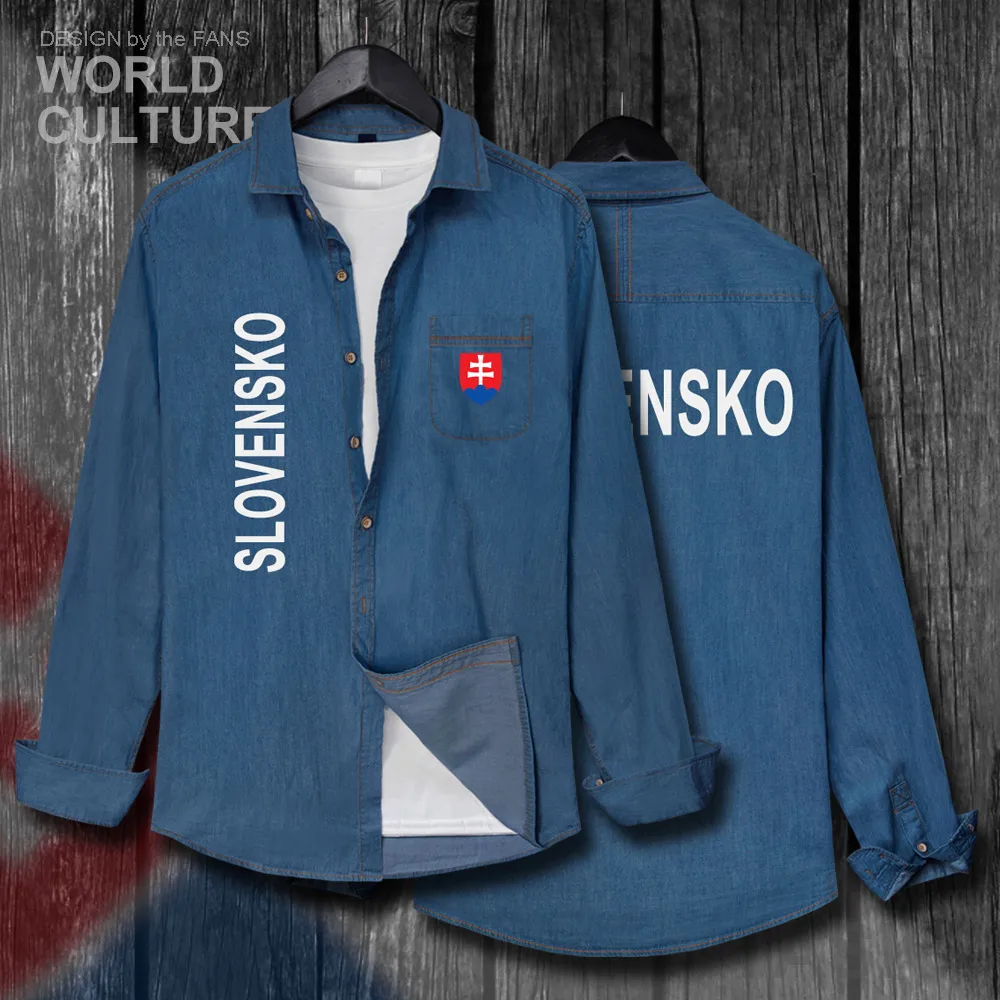 

Slovak Republic Slovakia SVK Slovensko Men Nation Clothes Autumn Turn-down Collar Jean Shirt Cotton Long Sleeve Cowboy Jacket 20